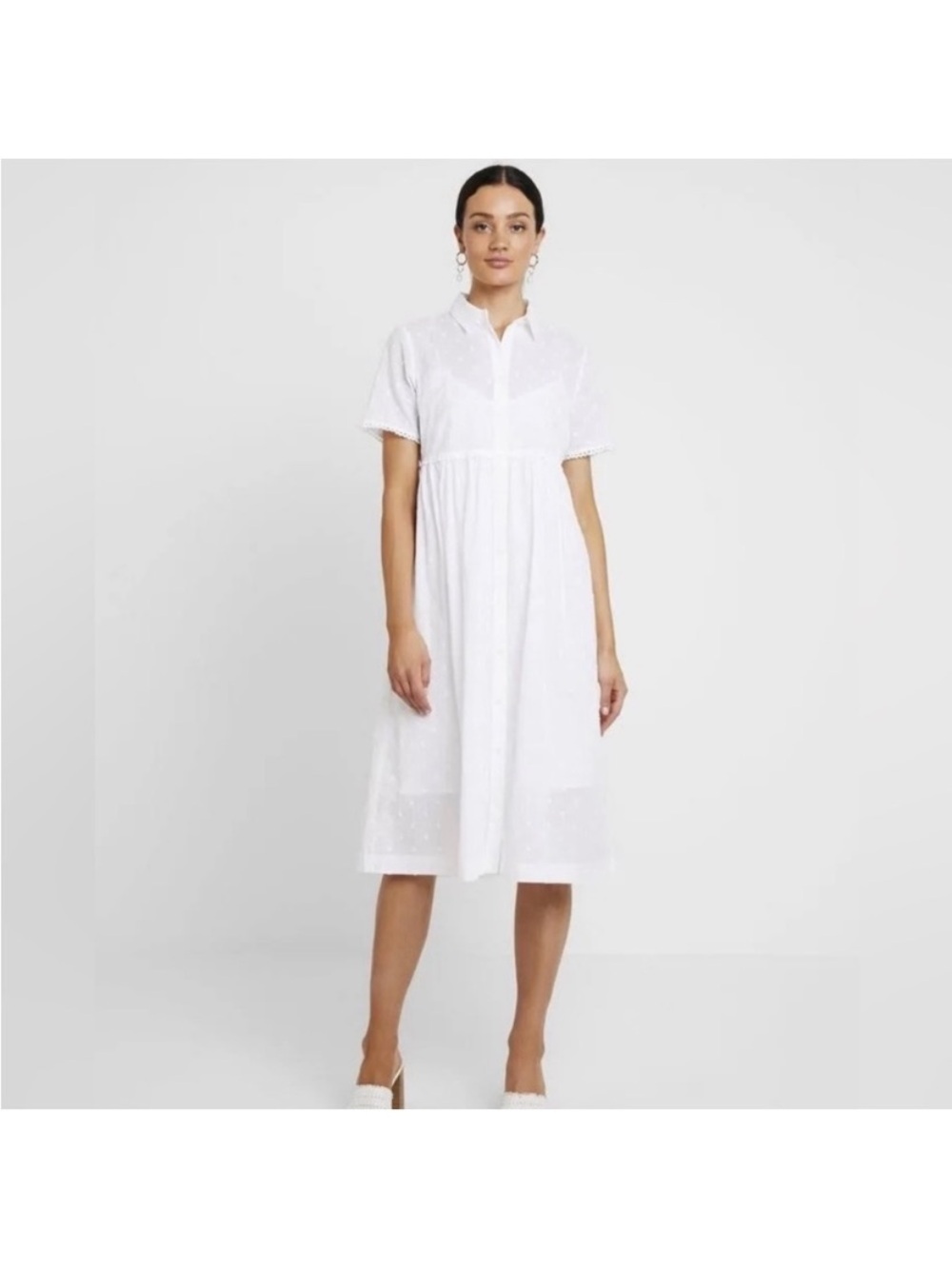 Madewell White Short-Sleeve Button Midi Dress